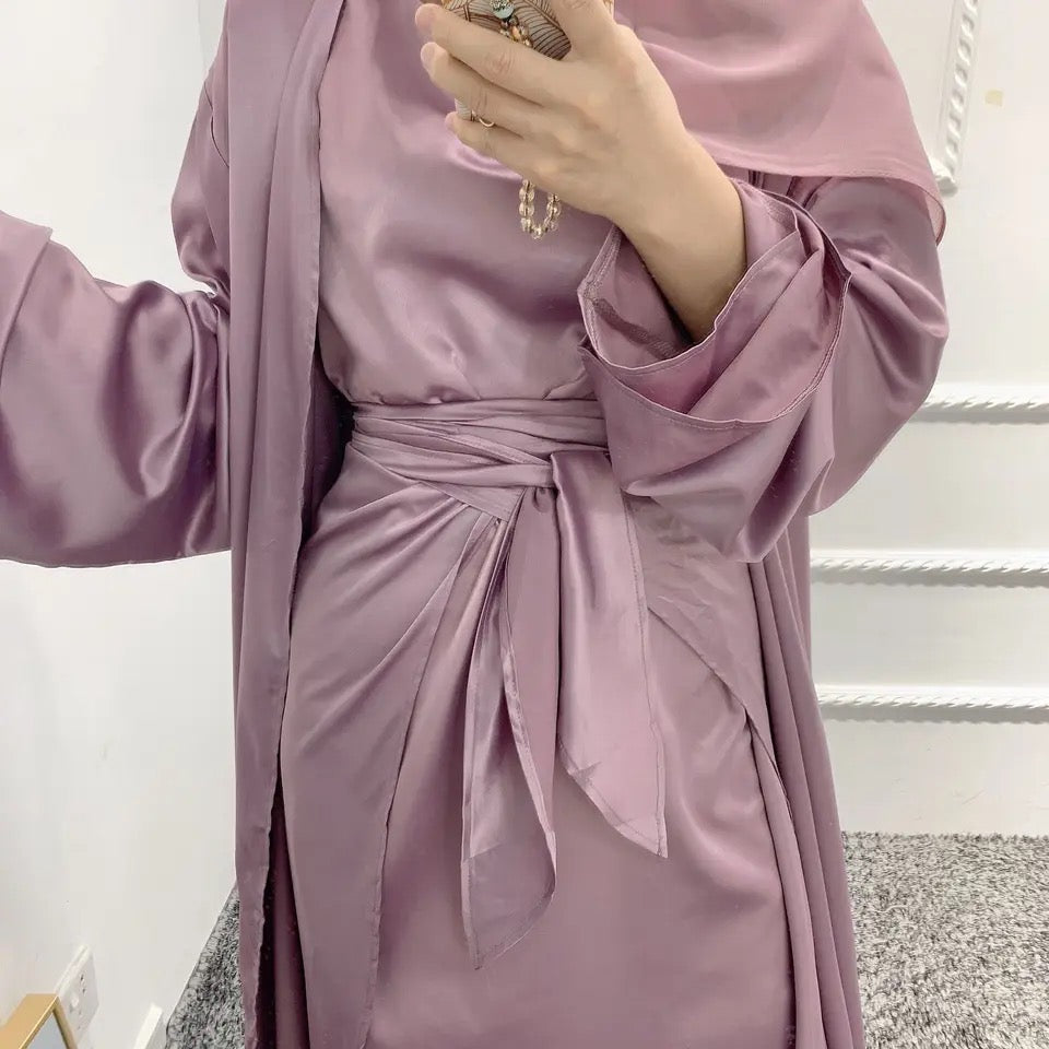 Satin three piece abaya
