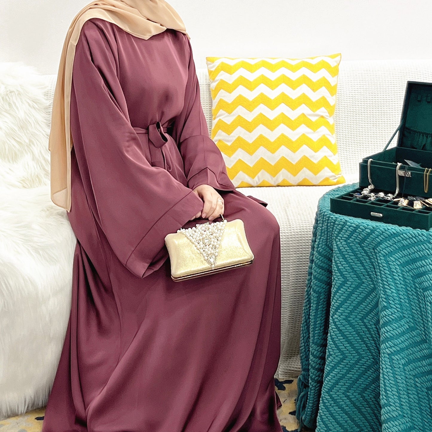 Satin block colour abaya