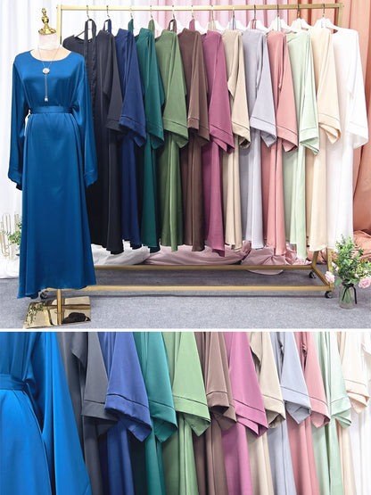 Satin block colour abaya