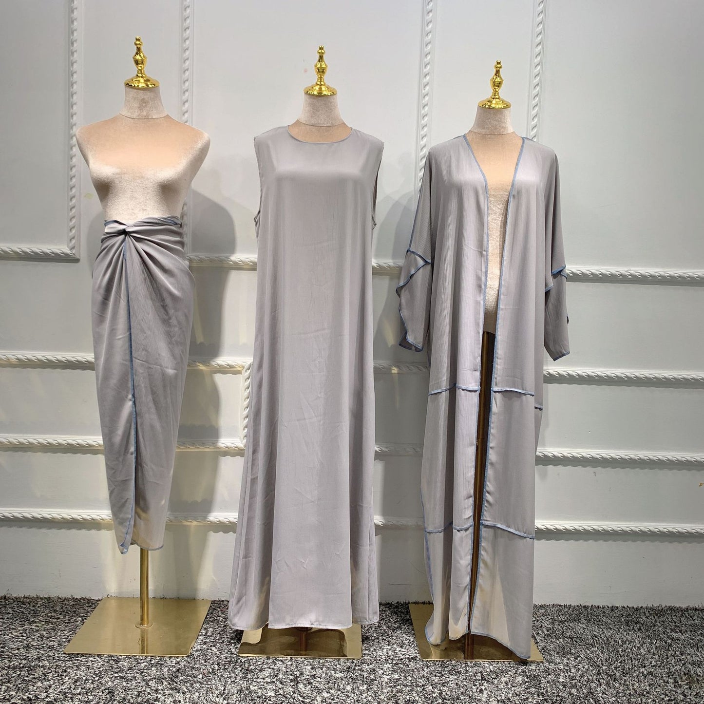 Three piece grey abaya