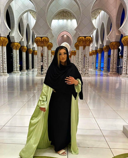 Ruched sleeve open abaya